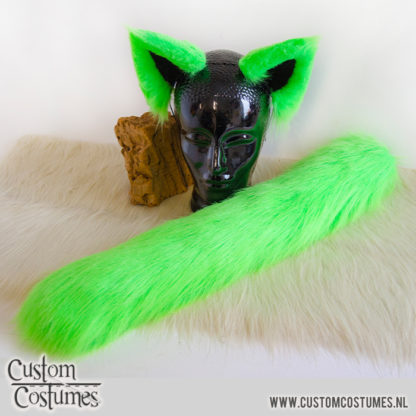 Raccoon in Black, White, Neon Green and Neon Pink Hearts Ears and Tail, Custom Order - Image 6