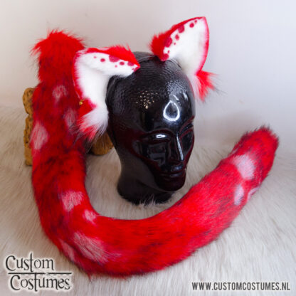 Cat in White and Red Spotted Ears and Tail, Custom Order - Image 2