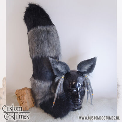 Raccoon in Grey and Black and Dreadlocks Ears and Tail, Custom Order - Image 2