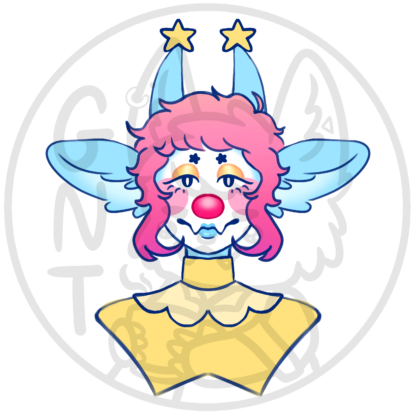 Dragon Clown in light blue with yellow stars, Ears and Horns and Tail, Custom Order - Image 3