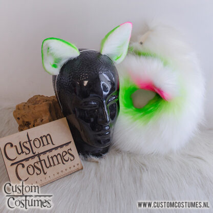 Dog Shiba in White, Bright Green & Bright Pink Ears, Custom Order - Image 2