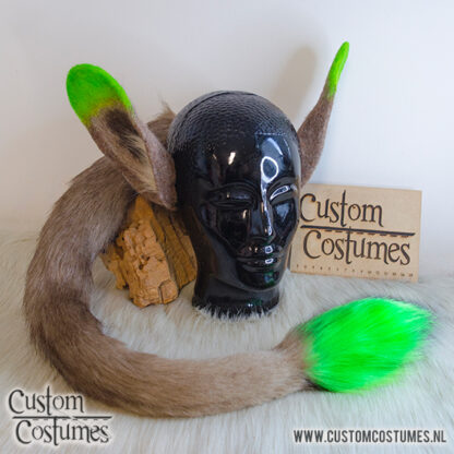 Donkey in Taupe and Neon Green Felted Sideways Ears and tail, Custom Order - Image 2