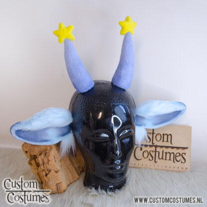Dragon Clown in light blue with yellow stars, Ears and Horns and Tail, Custom Order - Image 4