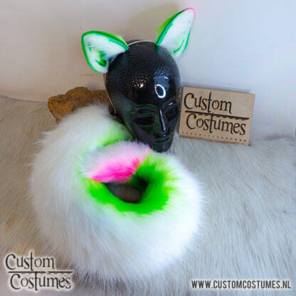 Dog Shiba in White, Bright Green, Dark Green & Bright Pink Ears, Custom Order upgrade - Image 2