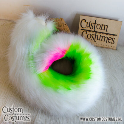 Dog Shiba in White, Bright Green, Dark Green & Bright Pink Ears, Custom Order upgrade - Image 3