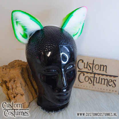 Dog Shiba in White, Bright Green, Dark Green & Bright Pink Ears, Custom Order upgrade - Image 4