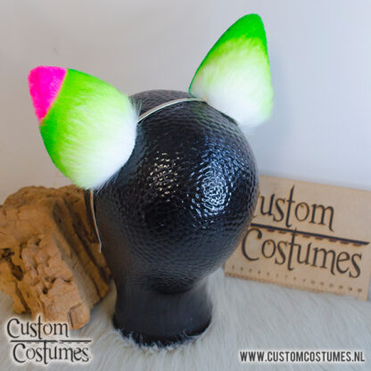 Dog Shiba in White, Bright Green, Dark Green & Bright Pink Ears, Custom Order upgrade - Image 5