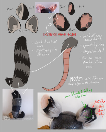 Raccoon in Dark Grey, Black and Beige Ears and Tail, Custom Order - Image 6