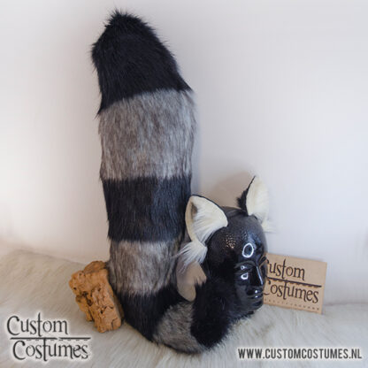 Raccoon in Dark Grey, Black and Beige Ears and Tail, Custom Order - Image 2