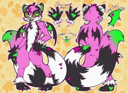 Raccoon in Black, White, Neon Green and Neon Pink Hearts Ears and Tail, Custom Order - Image 2