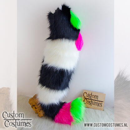 Raccoon in Black, White, Neon Green and Neon Pink Hearts Ears and Tail, Custom Order - Image 3