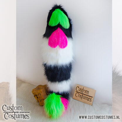 Raccoon in Black, White, Neon Green and Neon Pink Hearts Ears and Tail, Custom Order - Image 4