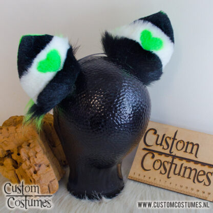Raccoon in Black, White, Neon Green and Neon Pink Hearts Ears and Tail, Custom Order - Image 6
